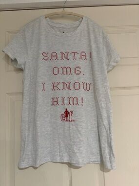 ELF Women's Light Gray Holiday Tee with Red Text